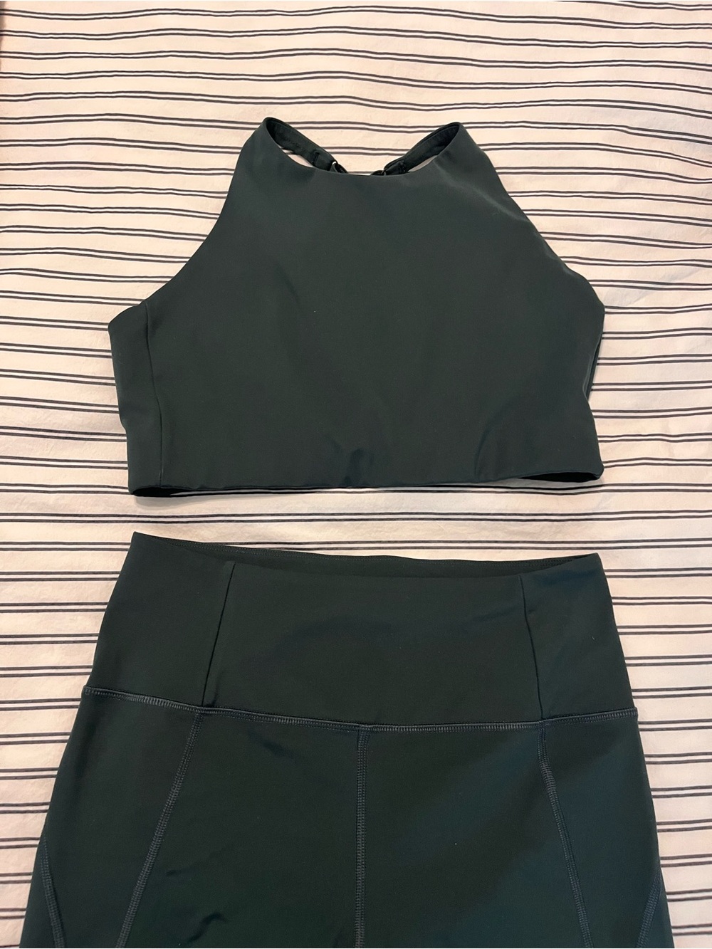 Girlfriend Collective Deep Green High Neck Crop Top & Running Short Set